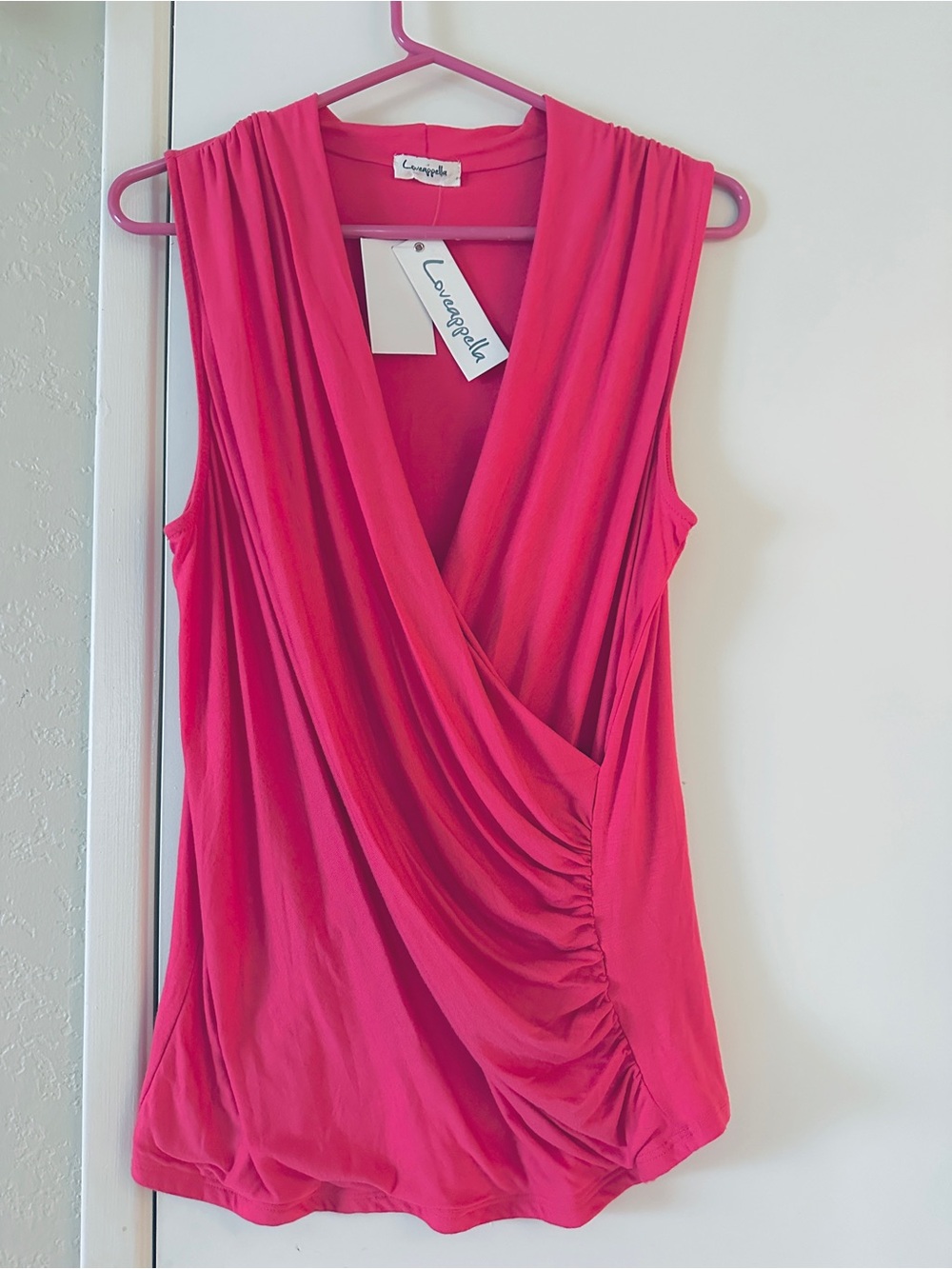 Loveappella Sleeveless Draped Wrap Top-Size Medium -Hot Pink -Azale